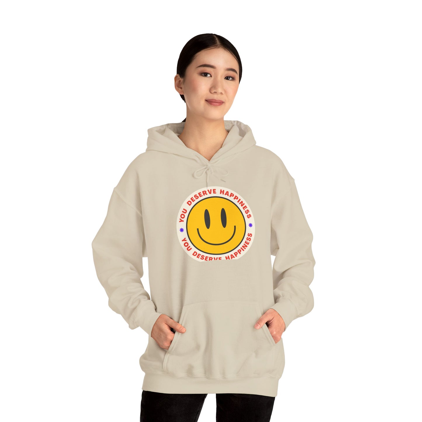 Hooded Sweatshirt - Smiley Face 'You deserve happiness' Design