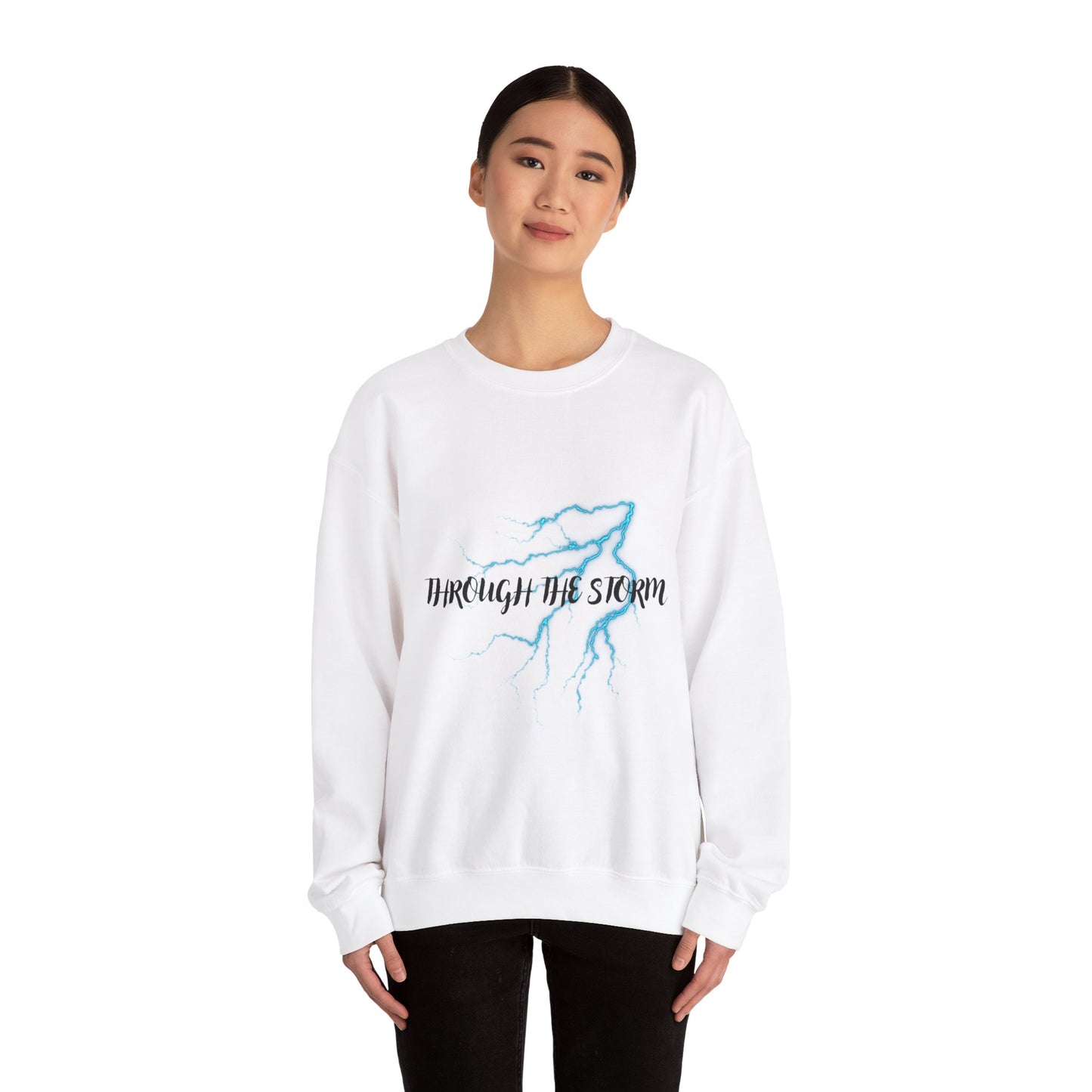 Motivational Crewneck Sweatshirt with 'Through the Storm' Design